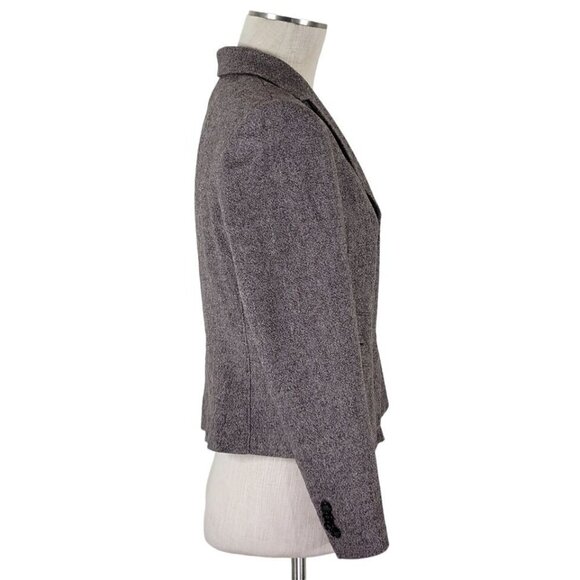 Ann Taylor Tweed Blazer Size 10P Hidden Buttons Zip Front Pockets Wool Blend - Picture 2 of 13